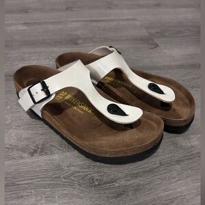 Birkenstock White and Tan Sandals